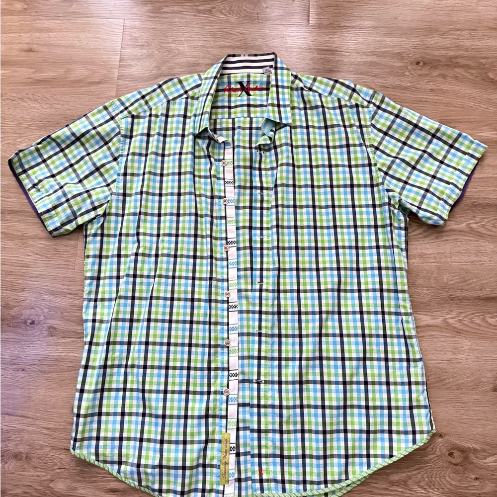Robert Graham Green and Blue Casual Button Down Shirt
